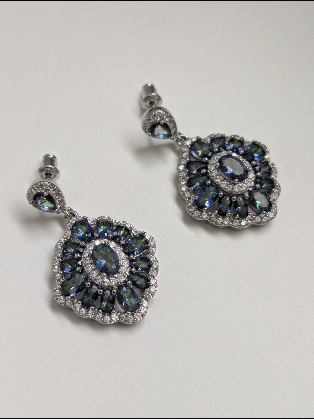 Silver-Tone Blue Mystic Crystal Drop Earrings